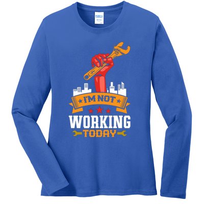 Retro Union Strong Not Working Today Labor Great Gift Ladies Long Sleeve Shirt