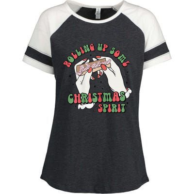 Rolling Up Some Christmas Spirit Enza Ladies Jersey Colorblock Tee