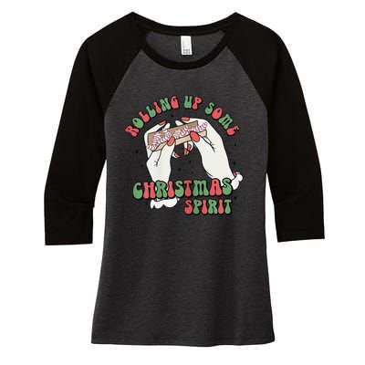 Rolling Up Some Christmas Spirit Women's Tri-Blend 3/4-Sleeve Raglan Shirt