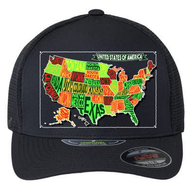 Retro United States Of America Map Flexfit Unipanel Trucker Cap