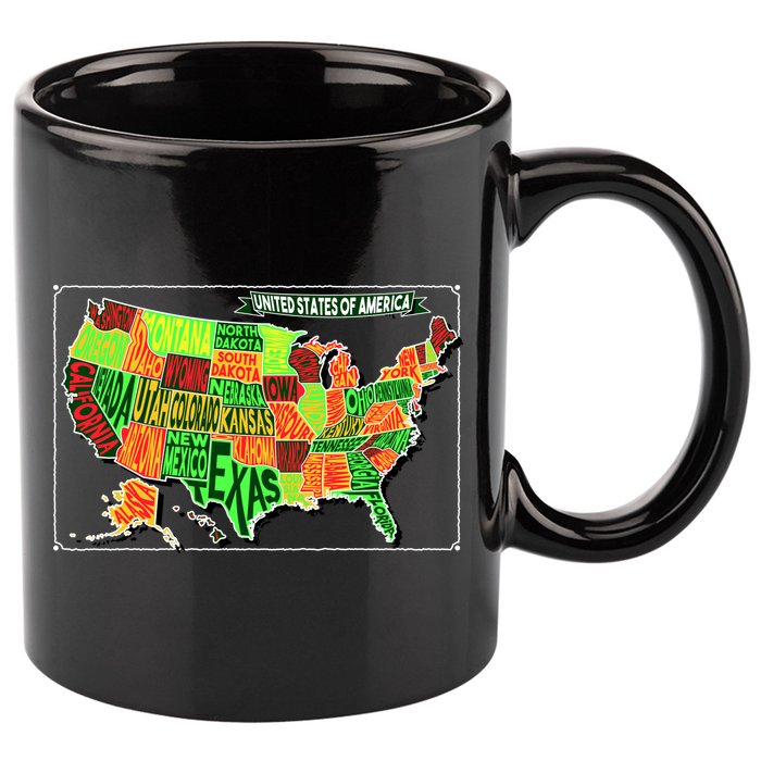 Retro United States Of America Map 11oz C Handle Ceramic Mug