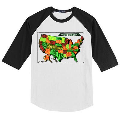 Retro United States Of America Map Kids Colorblock Raglan Jersey