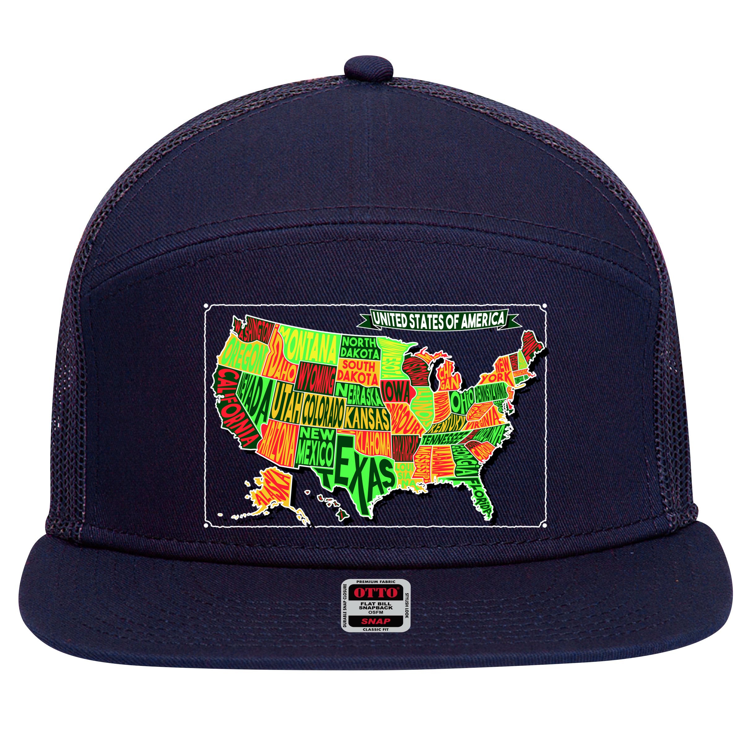 Retro United States Of America Map 7 Panel Mesh Trucker Snapback Hat
