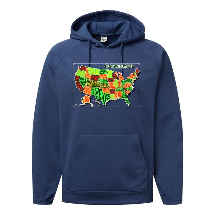 Retro United States Of America Map Performance Fleece Hoodie