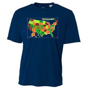 Retro United States Of America Map Cooling Performance Crew T-Shirt