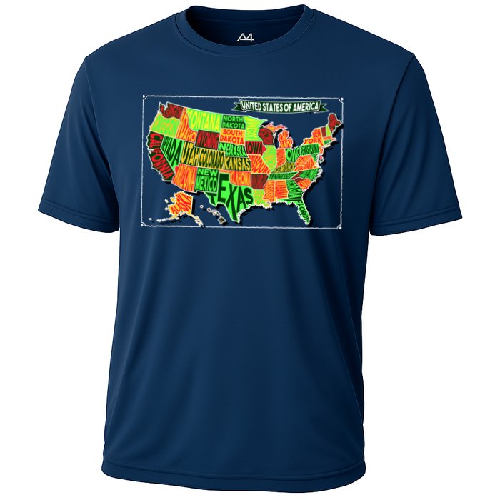 Retro United States Of America Map Cooling Performance Crew T-Shirt
