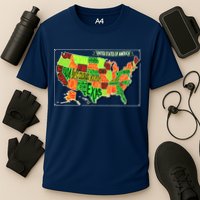 Retro United States Of America Map Cooling Performance Crew T-Shirt