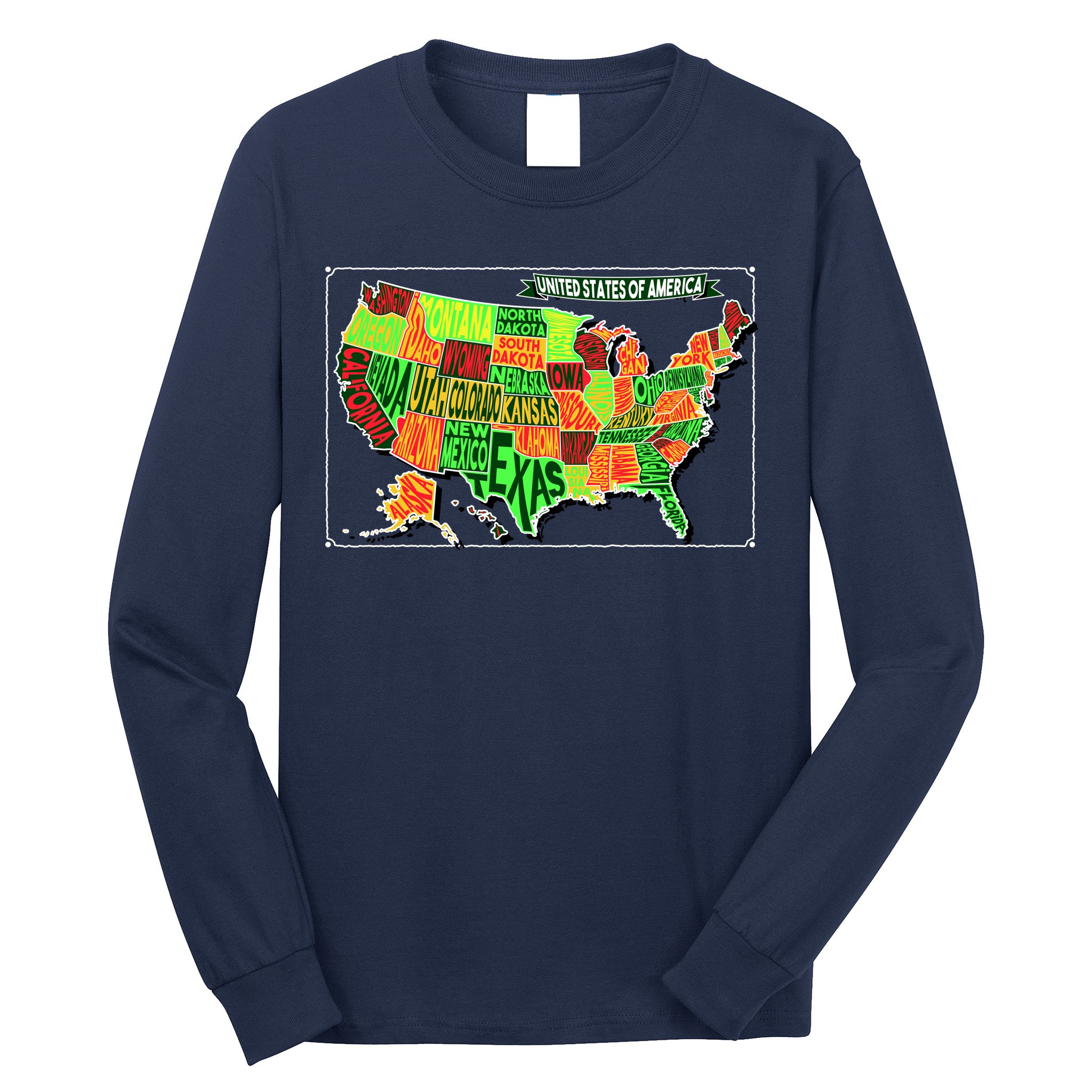 Retro United States Of America Map Long Sleeve Shirt