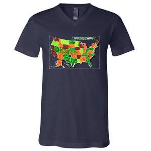 Retro United States Of America Map V-Neck T-Shirt