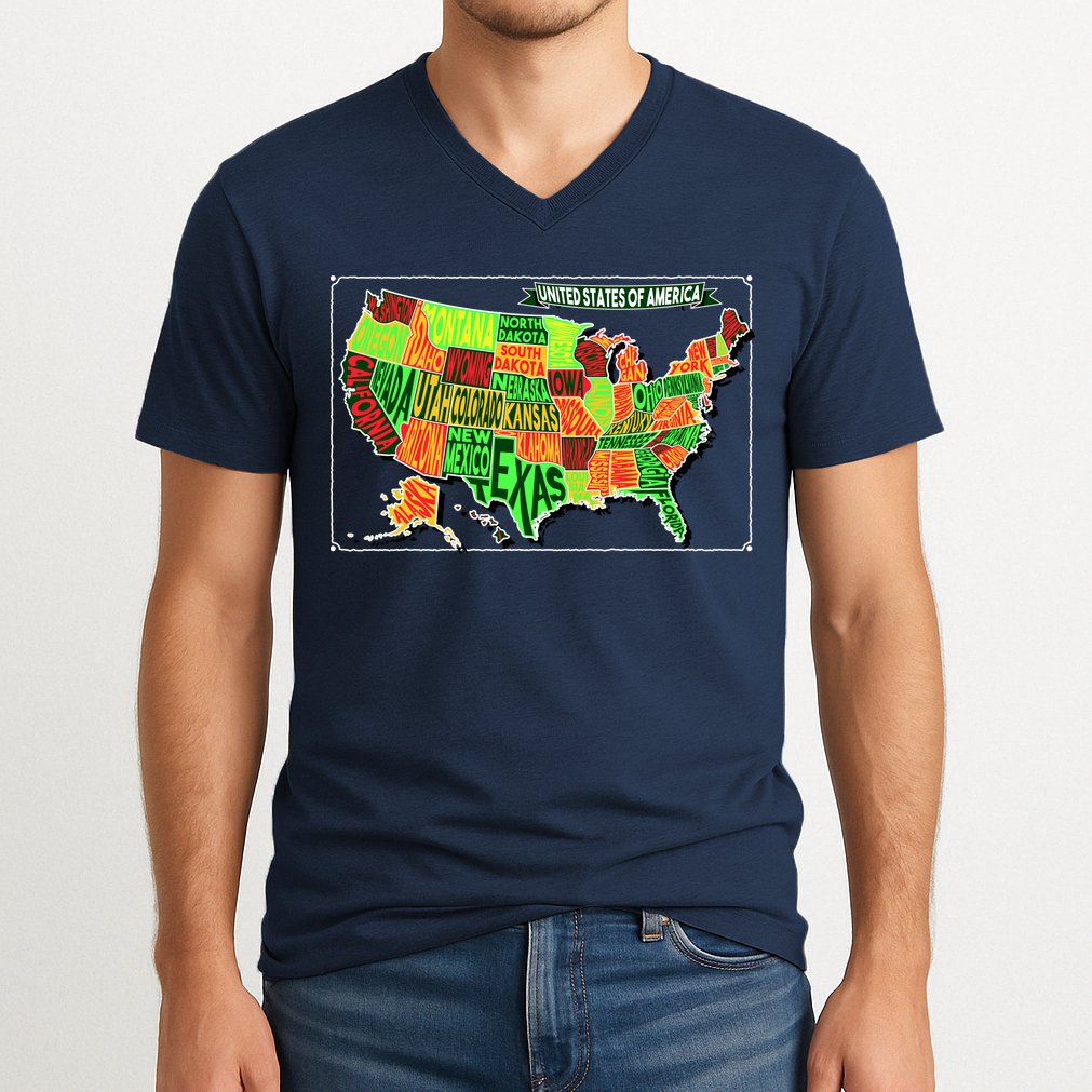 Retro United States Of America Map V-Neck T-Shirt