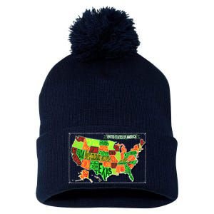 Retro United States Of America Map Pom Pom 12in Knit Beanie