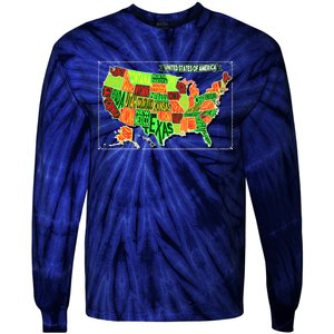 Retro United States Of America Map Tie-Dye Long Sleeve Shirt