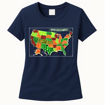 Retro United States Of America Map Womens T-Shirt