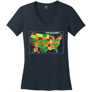 Retro United States Of America Map Women's V-Neck T-Shirt