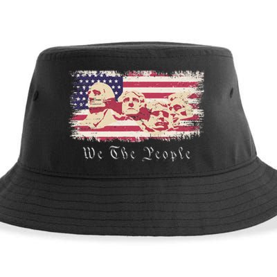 Rushmore United States Presidents On Vintage American Flag Sustainable Bucket Hat