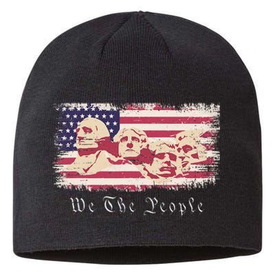 Rushmore United States Presidents On Vintage American Flag Sustainable Beanie