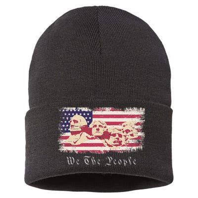 Rushmore United States Presidents On Vintage American Flag Sustainable Knit Beanie