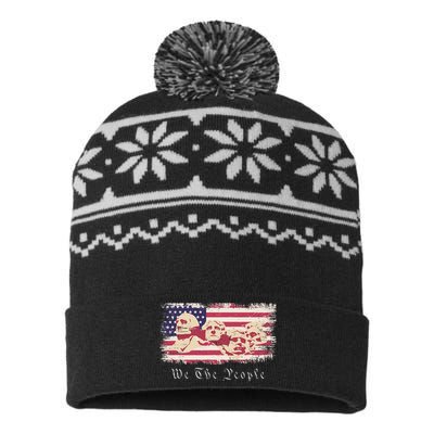 Rushmore United States Presidents On Vintage American Flag USA-Made Snowflake Beanie