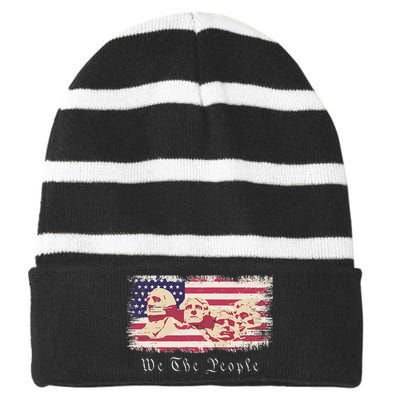 Rushmore United States Presidents On Vintage American Flag Striped Beanie with Solid Band