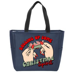 Rolling Up Some Christmas Spirit Funny Smoker Weed Zip Tote Bag