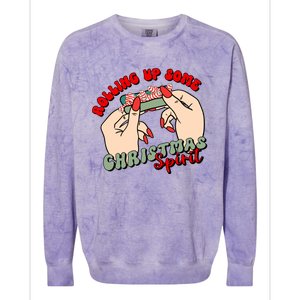 Rolling Up Some Christmas Spirit Funny Smoker Xmas Weed Colorblast Crewneck Sweatshirt