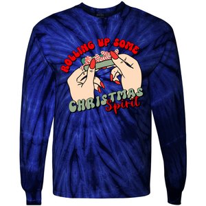 Rolling Up Some Christmas Spirit Funny Smoker Xmas Weed Tie-Dye Long Sleeve Shirt