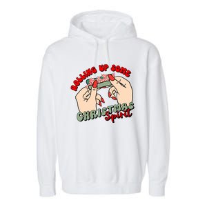 Rolling Up Some Christmas Spirit Funny Smoker Xmas Weed Garment-Dyed Fleece Hoodie