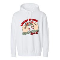 Rolling Up Some Christmas Spirit Funny Smoker Xmas Weed Garment-Dyed Fleece Hoodie