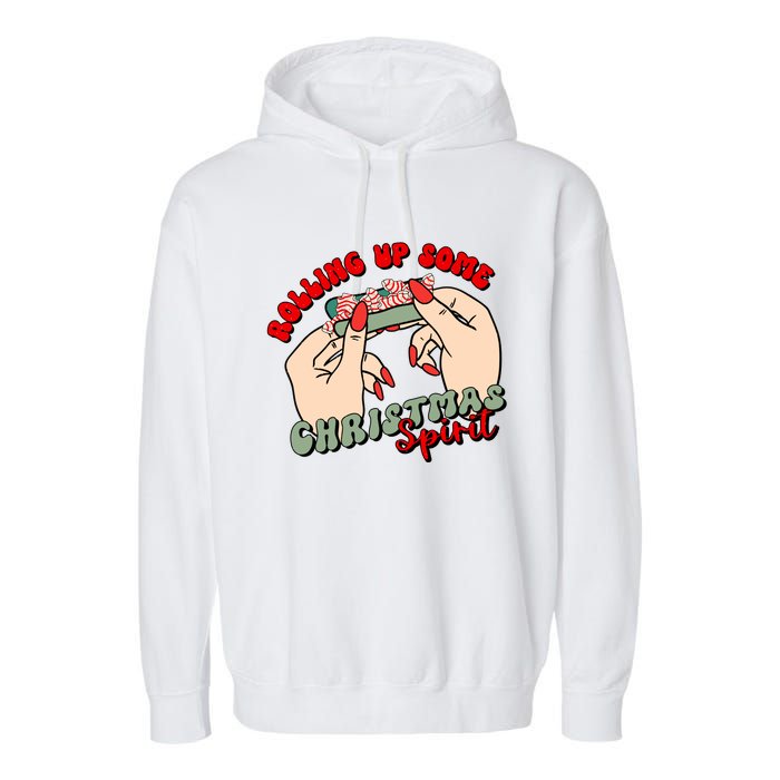 Rolling Up Some Christmas Spirit Funny Smoker Xmas Weed Garment-Dyed Fleece Hoodie