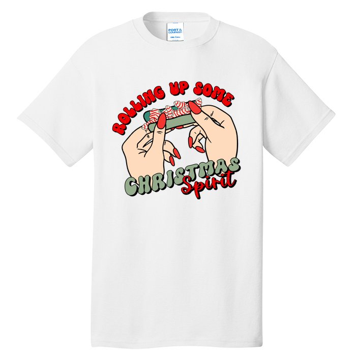 Rolling Up Some Christmas Spirit Funny Smoker Xmas Weed Tall T-Shirt