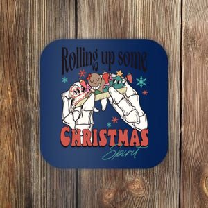 Rolling Up Some Christmas Spirit Skeleton Christmas Coaster