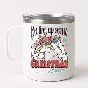 Rolling Up Some Christmas Spirit Skeleton Christmas 12 oz Stainless Steel Tumbler Cup