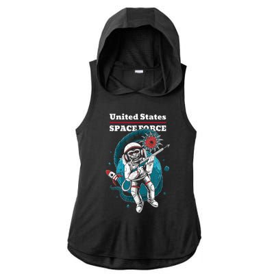 Retro United States Space Force Space Monkey Soldier Ladies PosiCharge Tri-Blend Wicking Draft Hoodie Tank