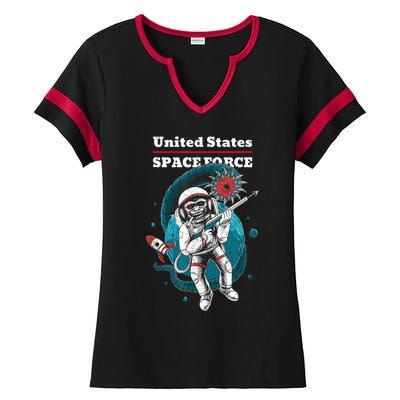 Retro United States Space Force Space Monkey Soldier Ladies Halftime Notch Neck Tee