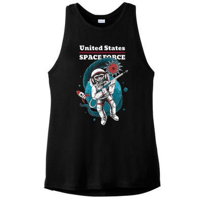 Retro United States Space Force Space Monkey Soldier Ladies PosiCharge Tri-Blend Wicking Tank