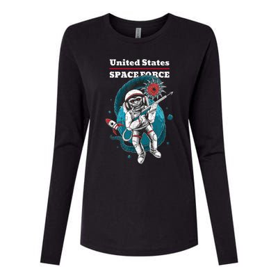 Retro United States Space Force Space Monkey Soldier Womens Cotton Relaxed Long Sleeve T-Shirt