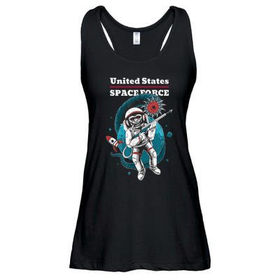 Retro United States Space Force Space Monkey Soldier Ladies Essential Flowy Tank