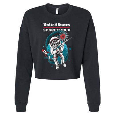 Retro United States Space Force Space Monkey Soldier Cropped Pullover Crew