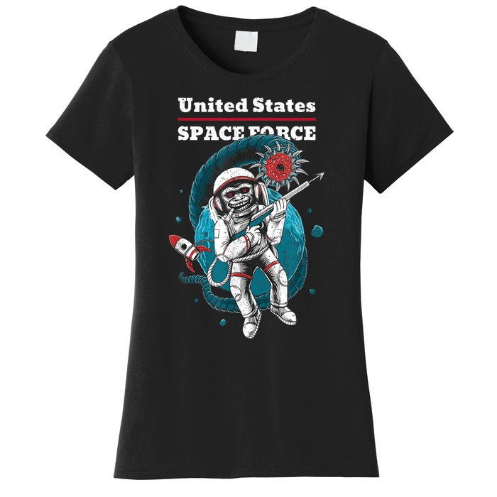 Retro United States Space Force Space Monkey Soldier Women's T-Shirt