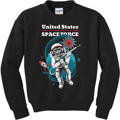 Retro United States Space Force Space Monkey Soldier Kids Sweatshirt