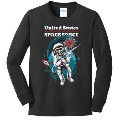 Retro United States Space Force Space Monkey Soldier Kids Long Sleeve Shirt