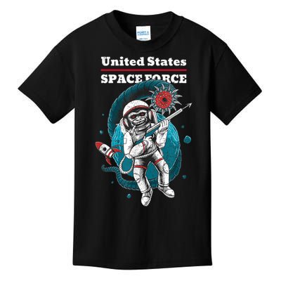 Retro United States Space Force Space Monkey Soldier Kids T-Shirt