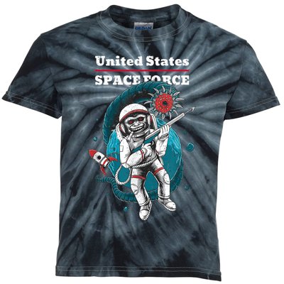 Retro United States Space Force Space Monkey Soldier Kids Tie-Dye T-Shirt