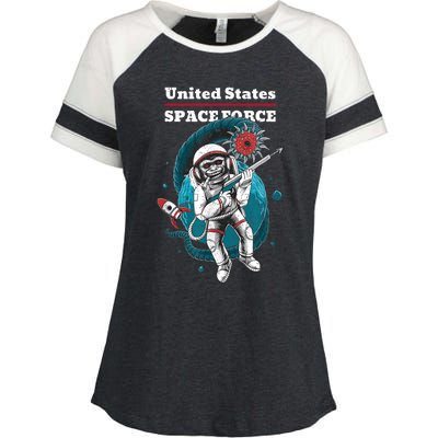 Retro United States Space Force Space Monkey Soldier Enza Ladies Jersey Colorblock Tee