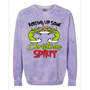 Rollin Up Some Christmas Spirit Merry Grinchmas Colorblast Crewneck Sweatshirt