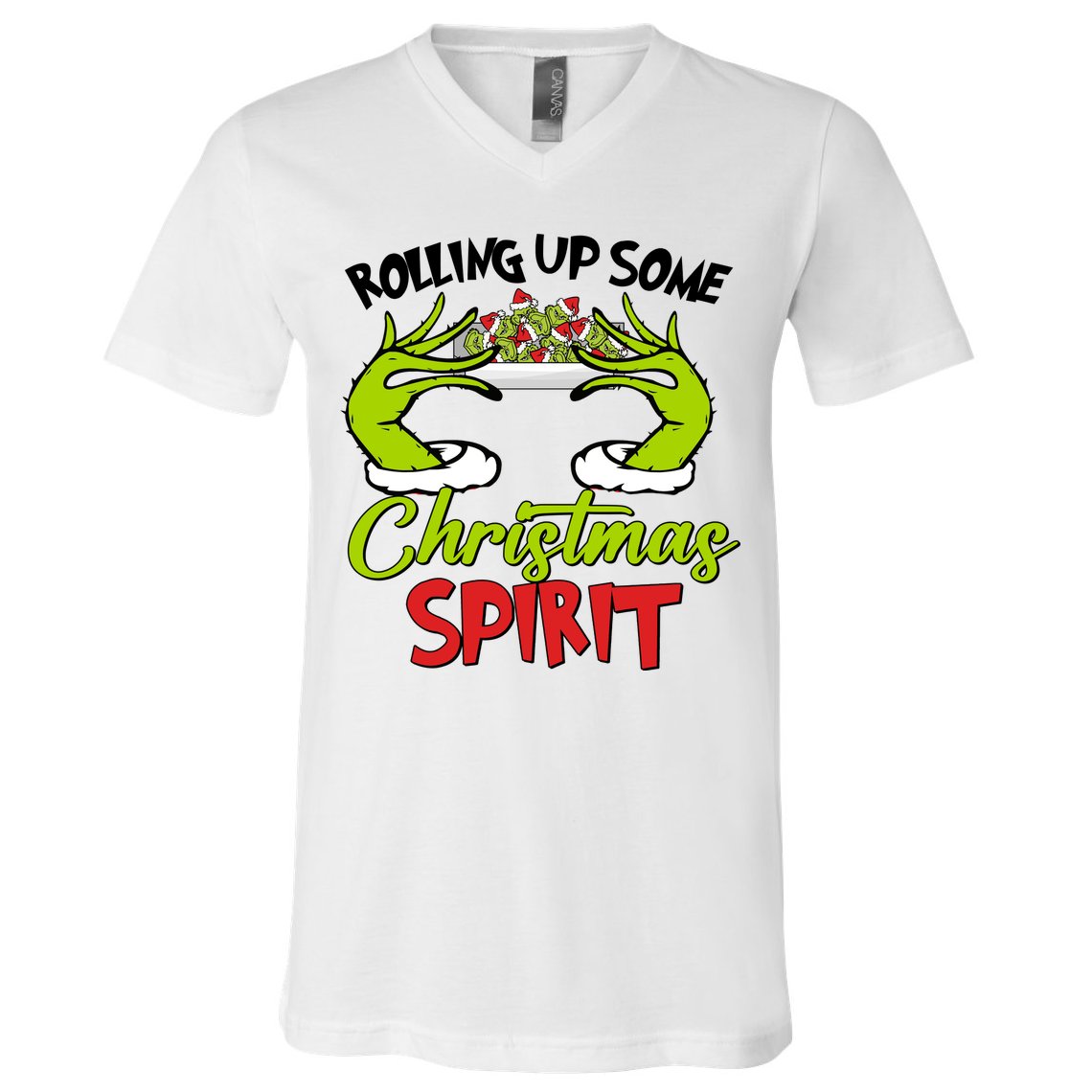 Rollin Up Some Christmas Spirit Merry Grinchmas V-Neck T-Shirt