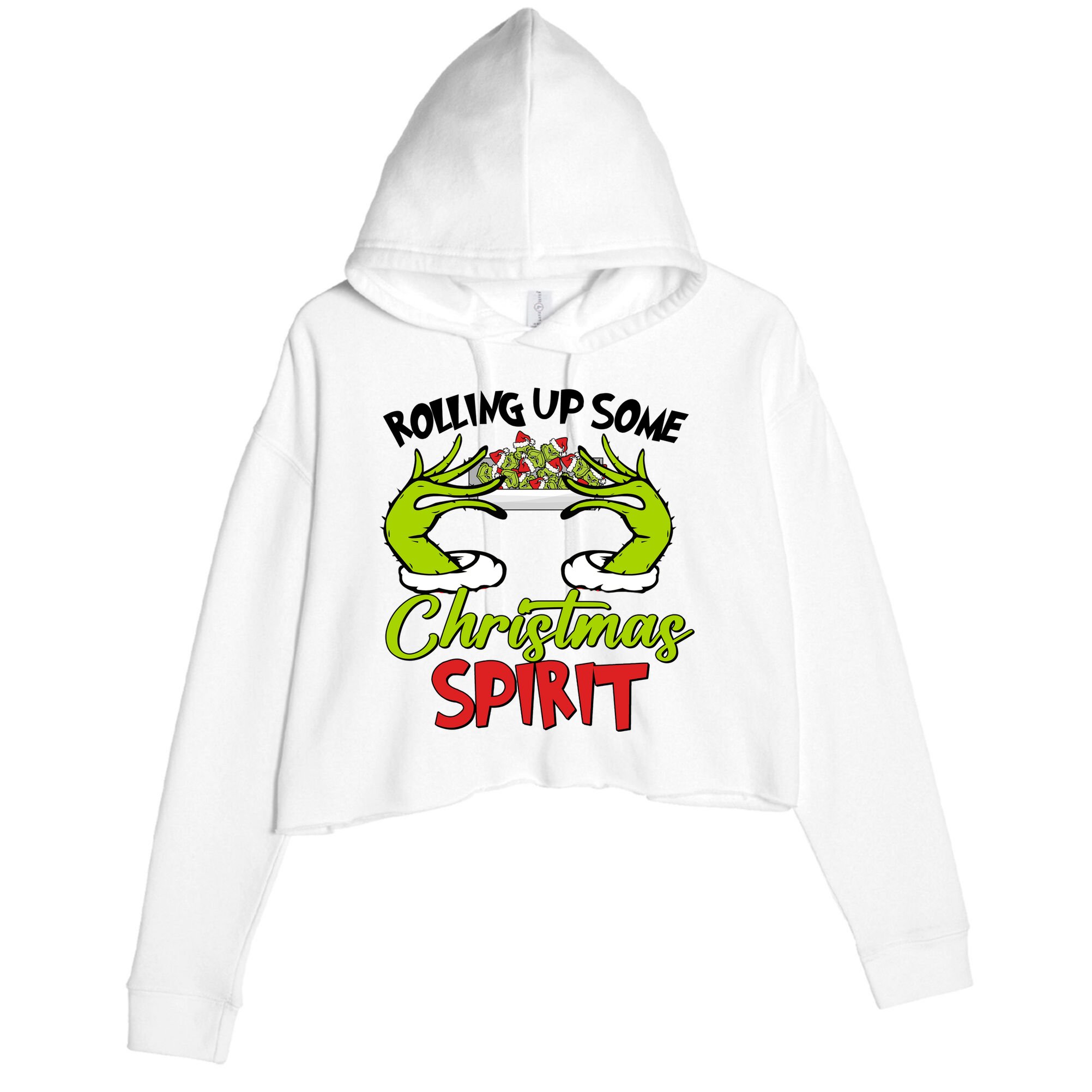Rollin Up Some Christmas Spirit Merry Grinchmas Crop Fleece Hoodie