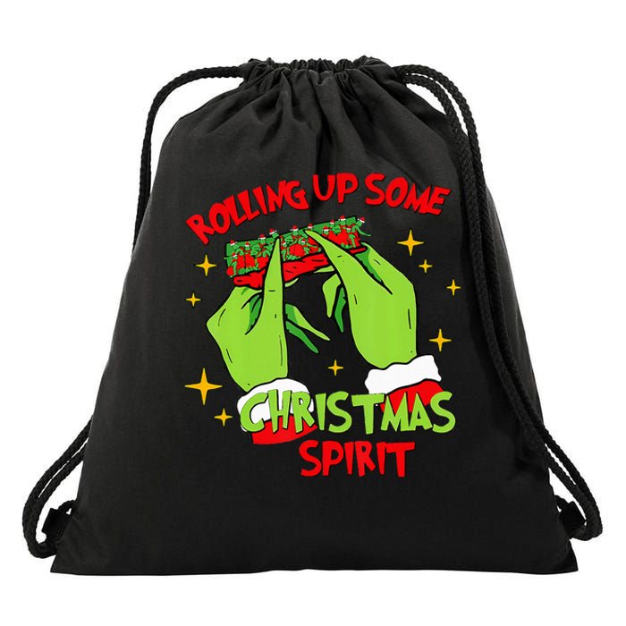 Rolling Up Some Christmas Spirit Xmas Pajamas Holiday Santa Drawstring Bag