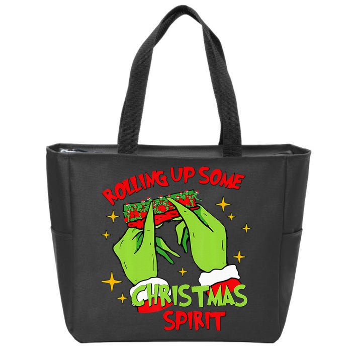 Rolling Up Some Christmas Spirit Xmas Pajamas Holiday Santa Zip Tote Bag