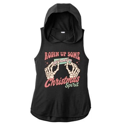 Rollin Up Some Christmas Spirit Funny Marijuana Ladies PosiCharge Tri-Blend Wicking Draft Hoodie Tank